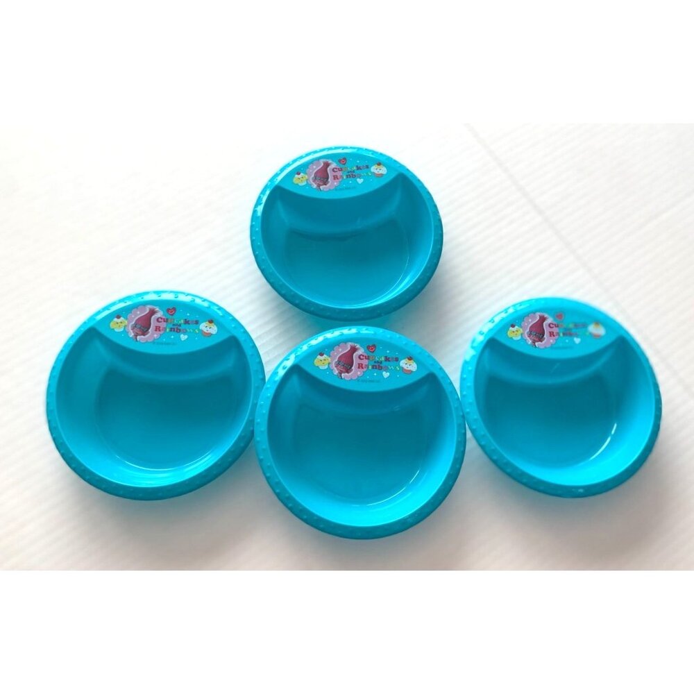 New Trolls Lot of 4 Blue Plastic Soup Cereal Bowl Cupcakes & Rainbows BPA Free